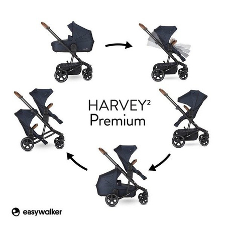 Easywalker Harvey 2  Premium Wózek Spacerowy  Sapphire Blue  (zawiera stelaż, siedzisko z budką, pałąk, folię przeciwdesz. i adapter wysokości) Sapphire Blue