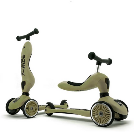 Scootandride Highwaykick 1 Jeździk i Hulajnoga 2w1 1-5 lat + Scootandride Kask S-M Olive 