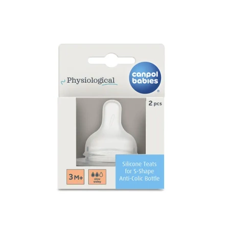 Canpol Babies Smoczek Silikonowy do Butelki S-Shape M (wolny) 2 szt 59/892
