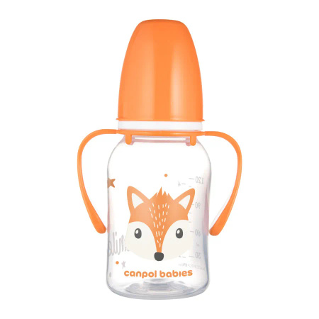 Canpol babies Butelka standardowa z uchwytami 120ml CUTE ANIMALS pom.