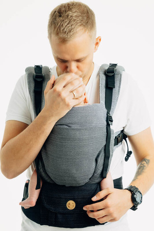 LennyLamb Moje Pierwsze Nosidełko LennyUpGrade PRO, Splot Jodełkowy, 100% Bawełna , Rozmiar Standard - Mała Jodełka Ombre Szary