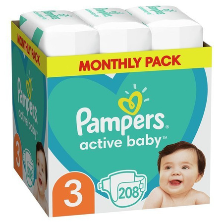 Pampers Pieluchy Active Baby Rozmiar 3, 208 Sztuk Pieluszek rozmiar 3 6-10 kg 208 sztuk