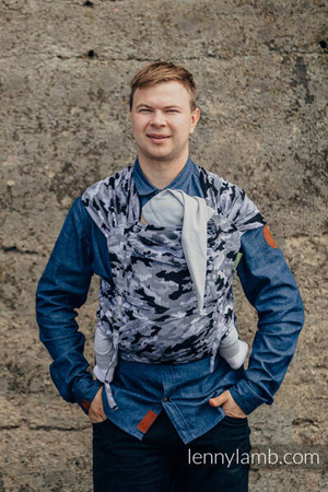 LennyLamb Nosidełko Dla Dzieci WRAP-TAI MINI Bawełna Splot Żakardowy z Kapturem Szare Moro