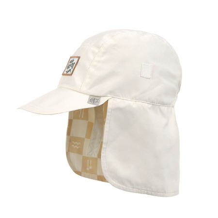 Lassig Czapka z filtrem UV80 z daszkiem i osłoną karku Splash & Fun Krata vanilla/sea salt, rozm. 52/53