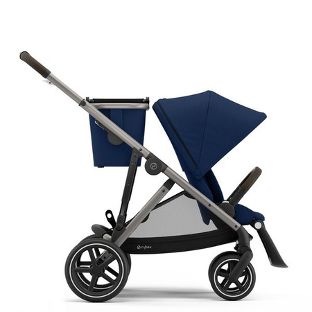 Cybex Gazelle S Wózek Bliźniaczy Rok po Roku + Cybex Aton M I-Size & SensorSafe 0-13 kg RWF + Adaptery  Navy Blue rama Taupe