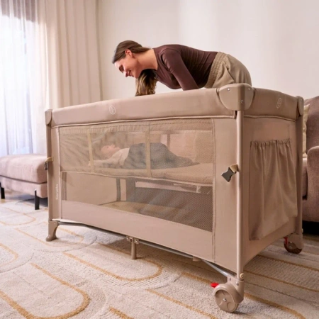 Lionelo Ellen - łóżeczko turystyczne 3w1 z opuszczanym bokiem | Beige Sand