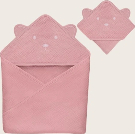 Lionelo Ręcznik kąpielowy z kapturkiem Muslin Hooded Towel Pink Baby