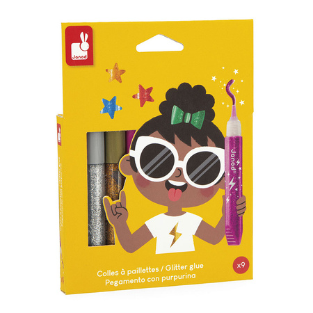 Janod Klej z brokatem w tubkach 9 kolorów 3+