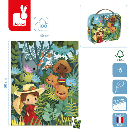 Janod Puzzle w walizce Obraz inspirowany twórczością Rousseau 100 elementów 6+ Made in France