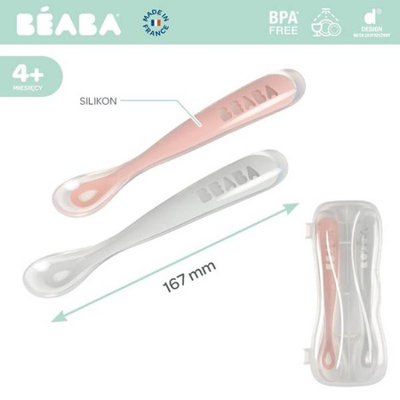 Beaba Zestaw Łyżeczek Silikonowych 4m+ Old Pink