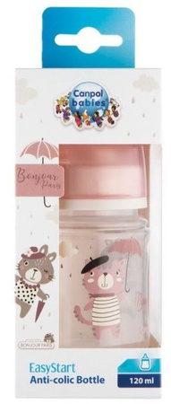 Canpol Babies Easy Start Bonjour Paris Butelka Szeroka Antykolkowa 120 ml 35/231 Pink