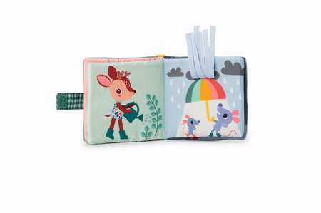 LILLIPUTIENS Miękka mini-książeczka wielofunkcyjna z silikonowym gryzakiem Smok Joe 6 m+