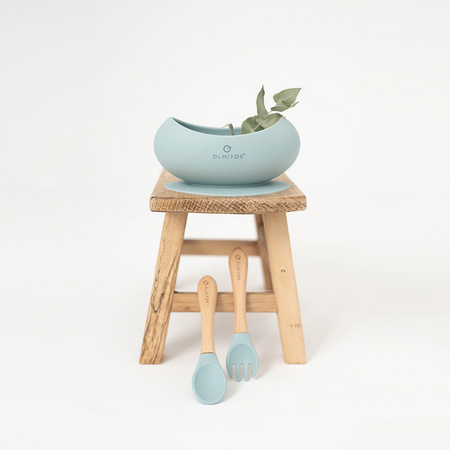 Olmitos Miseczka silikonowa ze sztućcami niebieski