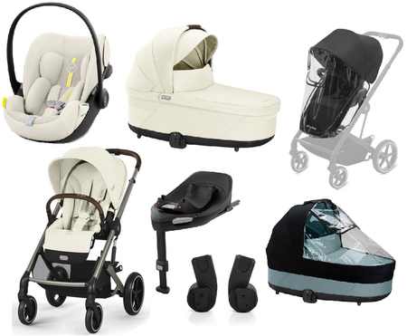 Cybex Balios S Lux 2.0 Wózek Głęboko-Spacerowy Seashell Beige + Cloud G I-Size Fotelik Samochodowy 0-13kg + Baza G + Osłony Przeciwdeszczowe + Adaptery