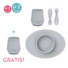 EZPZ Komplet pierwszych naczyń silikonowych First Foods Set pastelowa szarość + kubeczek Tiny Cup pastelowa szarość GRATIS