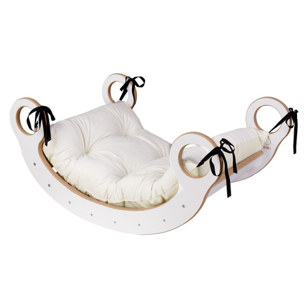 GUGI Bujak Montessori M Drewniany + Zjeżdżalnia + Ścianka + Poduszka Welurowa Beż