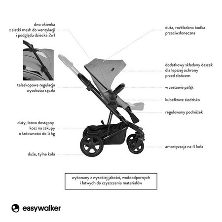 [OUTLET] Easywalker Harvey 2 Wózek głęboko-spacerowy (zawiera stelaż, siedzisko z budką i pałąkiem)  Stone Grey