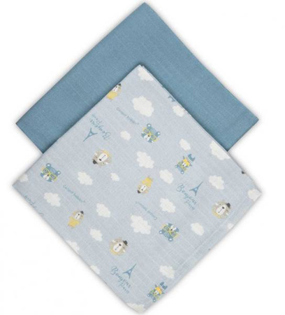 Canpol Babies Pieluszki Muślinowe 2 szt 70x70 Bonjour Paris 26/901 Blue