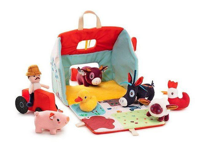 Lilliputiens Rozkładany Domek Farma z 6 Zwierzątkami, Rolnikiem i Traktorem 18m+