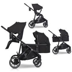 Easy Go Duoflex Wózek Głęboko-Spacerowy Bliźniaczy Rok po Roku Ebony Black 1 Siedzisko 1 Gondola