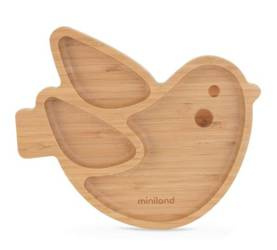 Miniland Eco Friendly Drewniana Miseczka z Przyssawką i Przegródkami Ptaszek