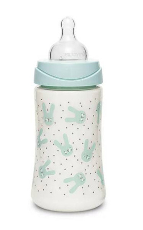 Suavinex Butelka 270ml Premium smoczek okrągły silikonowy 3 przepływowy  Królik różowy  Hygge Baby