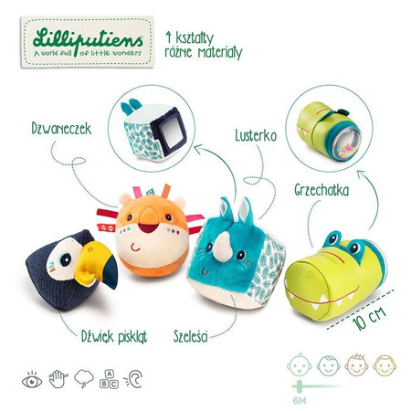 LILLIPUTIENS Zestaw 4 miękkich klocków – zwierzątek wielofunkcyjnych Dżungla 6 m+