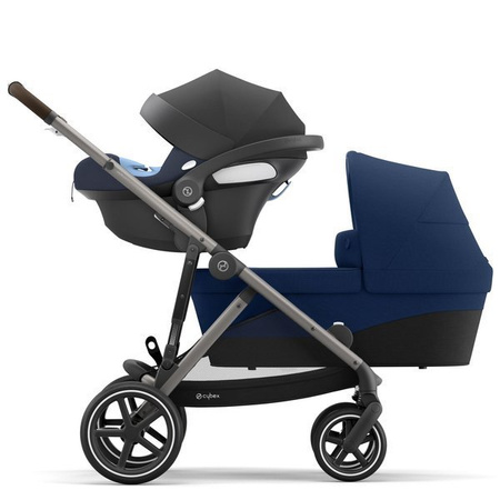 Cybex Gazelle S Wózek Bliźniaczy Rok po Roku + Cybex Aton M I-Size & SensorSafe 0-13 kg RWF + Adaptery  Navy Blue rama Taupe