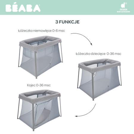 Beaba Łóżeczko turystyczne dwupoziomowe z funkcją kojca 3w1 Eazy sleep Heather grey / Pebble