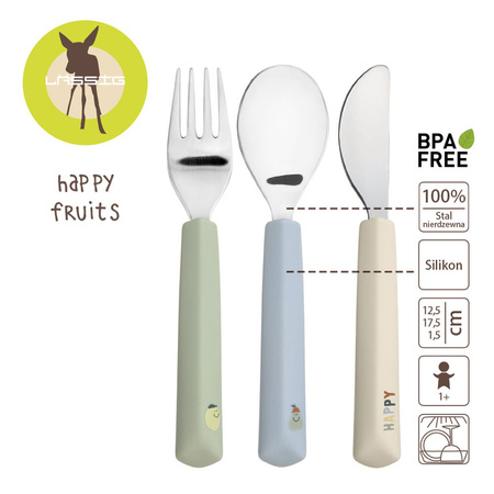 Lassig Zestaw sztućców ze stali nierdzewnej z silikonową rączką 3 el. Happy Fruits Lemon