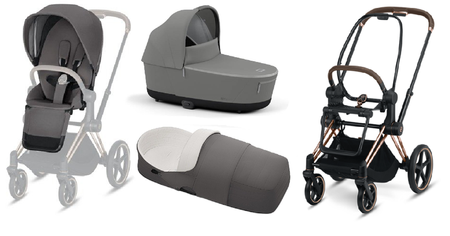 Cybex Priam 2.0 Wózek Głęboko Spacerowy Rama Rose Gold + Lite Cot Manhattan Grey