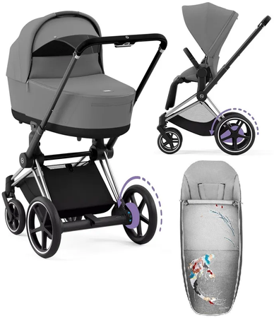 Cybex e-Priam 4.0 Wózek Głęboko-Spacerowy Mirage Grey + Cybex Śpiworek