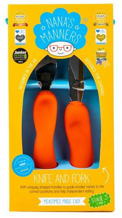 Nana's Manners 3 Widelec i Nóż Sztućce Kształtujące Chwyt Orange