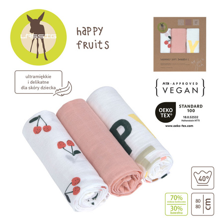 Lassig Bambusowa pieluszka otulacz Zestaw 3 szt. 80x80cm Happy Fruits cherry