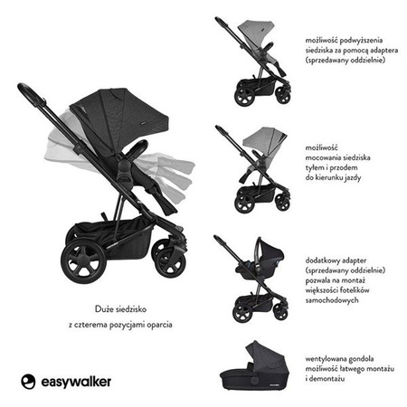 Easywalker Harvey 2 Wózek Głęboko-Spacerowy Night Black (zawiera stelaż, siedzisko z budką i pałąkiem) 