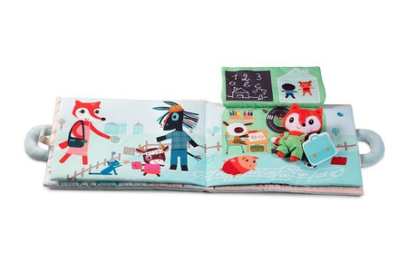 LILLIPUTIENS Miękka książeczka aktywizująca z mini - przytulanką „Dzień dobry, mały lisku” 18 m+