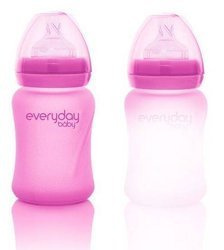 Everyday Baby, Szklana butelka ze smoczkiem S reagująca na temperaturę, 150 ml Wiśniowy