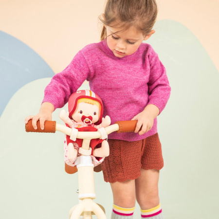 Lilliputiens Lalka dzidziuś w foteliku rowerowym z komforterem i kaskiem Lena 18 m+
