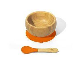 Avanchy Baby Bambusowa Miseczka z Przyssawką i Łyżeczką 4m+ Orange