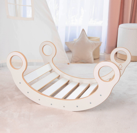 GUGI Bujak Montessori M Drewniany + Zjeżdżalnia + Ścianka + Poduszka Welurowa Różowa