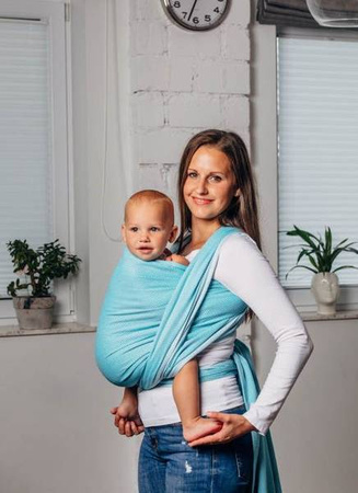 LennyLamb Moja Druga Chusta Do Noszenia Dzieci, Tkana Splotem Jodełkowym  M Mała Jodełka Turkusowy