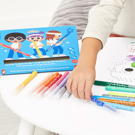 Janod Flamastry pisaki z filcową końcówką 18 kolorów 3+