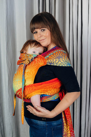LennyLamb Nosidełko Dla Dzieci Wrap-Tai Toddler, Bawełna, Splot Żakardowy, Z Kapturkiem, Tęczowy Lotos