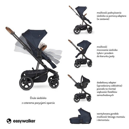 Easywalker Harvey 2  Premium Wózek Spacerowy  Sapphire Blue  (zawiera stelaż, siedzisko z budką, pałąk, folię przeciwdesz. i adapter wysokości) Sapphire Blue