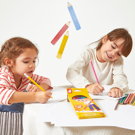 Janod Kredki ołówkowe zmazywalne z gumką 12 kolorów 3+