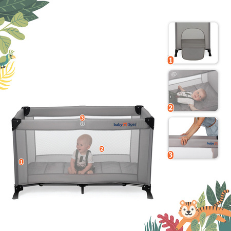 Baby Tiger Viki Łóżeczko Turystyczne  Szare
