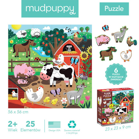 Mudpuppy Puzzle podłogowe Farma z unikalnymi kształtami 25 elementów 2+