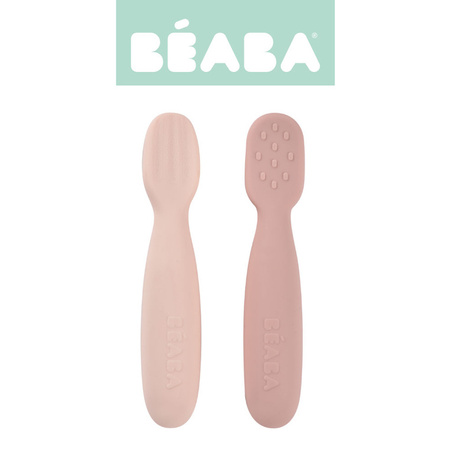 Beaba Zestaw 2 silikonowych pierwszych łyżeczek-gryzaków Cotton candy/sorbet