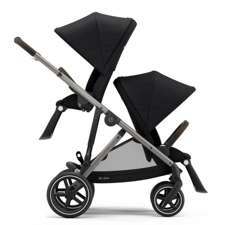 Cybex Gazelle S Wózek Bliźniaczy + Foteliki Cybex Aton M I-Size & SensorSafe 0-13 kg  + Adaptery  Deep Black rama Taupe