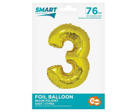 Godan Balon Foliowy Cyfra 3 Złota 76CM
